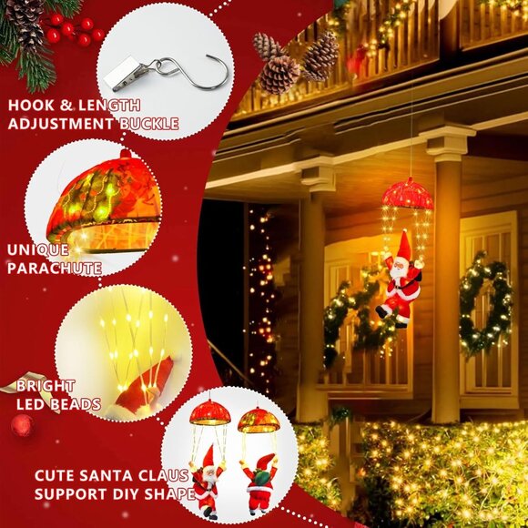 Christmas Lights Outdoor Indoor, Santa Claus Parachute LED Lights, 8 Modes Xmas - Picture 3 of 8